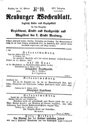 Neuburger Wochenblatt Samstag 12. Februar 1870