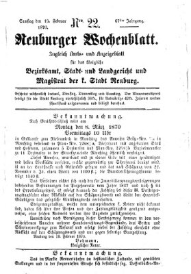 Neuburger Wochenblatt Samstag 19. Februar 1870