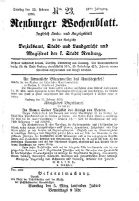 Neuburger Wochenblatt Dienstag 22. Februar 1870