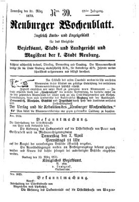 Neuburger Wochenblatt Donnerstag 31. März 1870