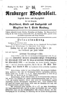 Neuburger Wochenblatt Samstag 16. April 1870