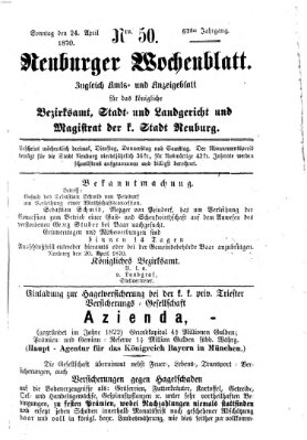 Neuburger Wochenblatt Sonntag 24. April 1870