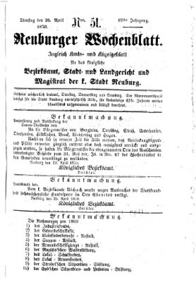 Neuburger Wochenblatt Dienstag 26. April 1870