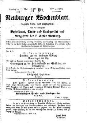 Neuburger Wochenblatt Dienstag 17. Mai 1870