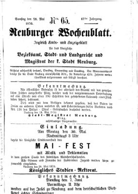 Neuburger Wochenblatt Samstag 28. Mai 1870