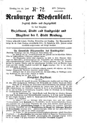 Neuburger Wochenblatt Dienstag 14. Juni 1870