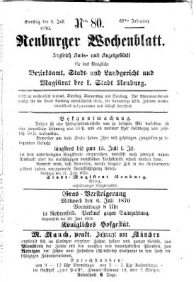 Neuburger Wochenblatt Samstag 2. Juli 1870