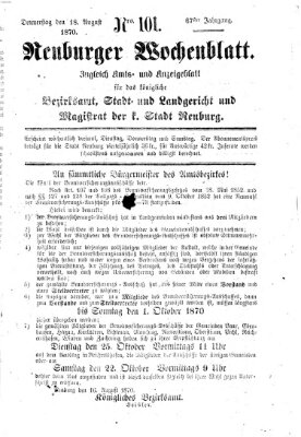 Neuburger Wochenblatt Donnerstag 18. August 1870