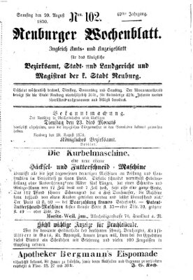 Neuburger Wochenblatt Samstag 20. August 1870