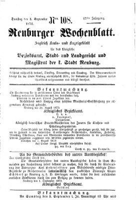 Neuburger Wochenblatt Samstag 3. September 1870