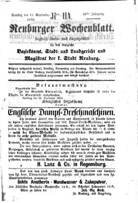 Neuburger Wochenblatt Samstag 17. September 1870