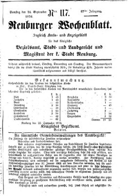 Neuburger Wochenblatt Samstag 24. September 1870