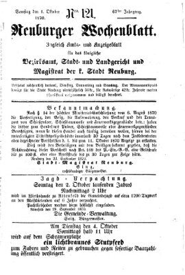 Neuburger Wochenblatt Samstag 1. Oktober 1870