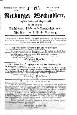 Neuburger Wochenblatt Donnerstag 6. Oktober 1870