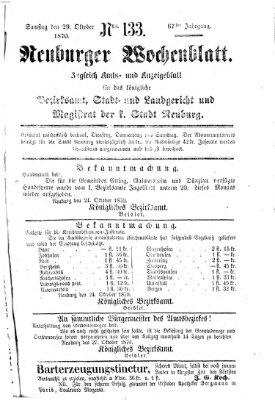 Neuburger Wochenblatt Samstag 29. Oktober 1870