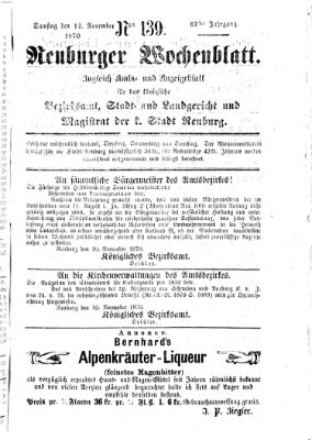 Neuburger Wochenblatt Samstag 12. November 1870