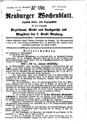 Neuburger Wochenblatt Dienstag 15. November 1870