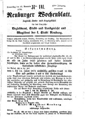 Neuburger Wochenblatt Donnerstag 17. November 1870