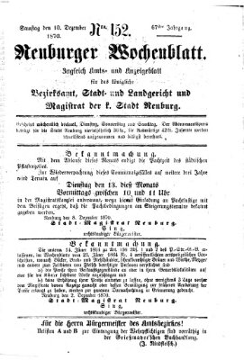 Neuburger Wochenblatt Samstag 10. Dezember 1870