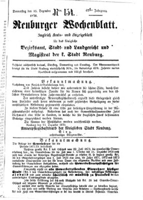 Neuburger Wochenblatt Donnerstag 15. Dezember 1870