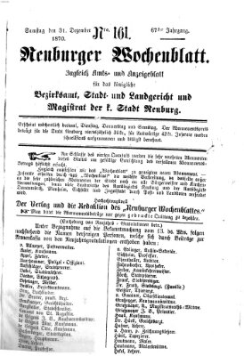 Neuburger Wochenblatt Samstag 31. Dezember 1870