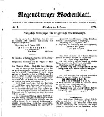 Regensburger Wochenblatt Dienstag 4. Januar 1870