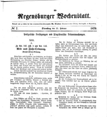 Regensburger Wochenblatt Dienstag 15. Februar 1870