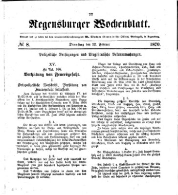 Regensburger Wochenblatt Dienstag 22. Februar 1870