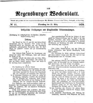 Regensburger Wochenblatt Dienstag 15. März 1870