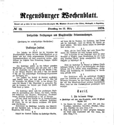 Regensburger Wochenblatt Dienstag 22. März 1870