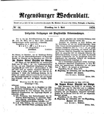 Regensburger Wochenblatt Dienstag 5. April 1870