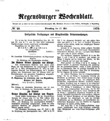 Regensburger Wochenblatt Dienstag 17. Mai 1870