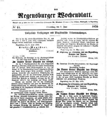 Regensburger Wochenblatt Dienstag 7. Juni 1870