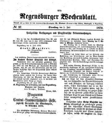 Regensburger Wochenblatt Dienstag 5. Juli 1870