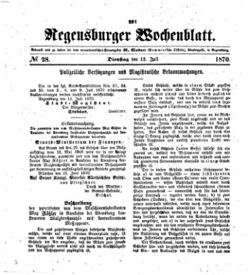 Regensburger Wochenblatt Dienstag 12. Juli 1870