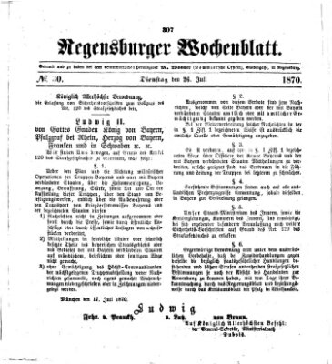 Regensburger Wochenblatt Dienstag 26. Juli 1870