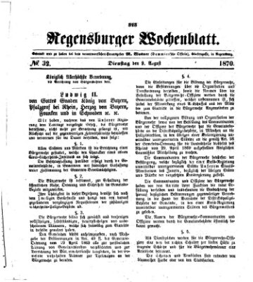 Regensburger Wochenblatt Dienstag 9. August 1870