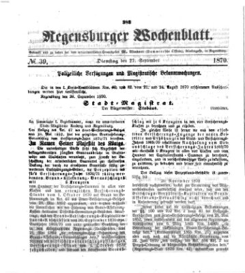 Regensburger Wochenblatt Dienstag 27. September 1870