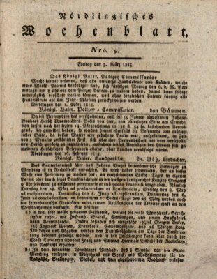 Nördlingisches Intelligenz- und Wochenblatt (Intelligenzblatt der Königlich Bayerischen Stadt Nördlingen) Freitag 3. März 1815