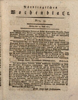 Nördlingisches Intelligenz- und Wochenblatt (Intelligenzblatt der Königlich Bayerischen Stadt Nördlingen) Freitag 14. April 1815