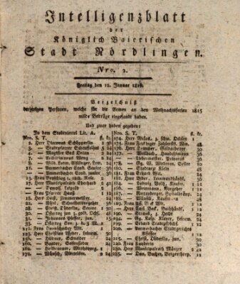 Intelligenzblatt der Königlich Bayerischen Stadt Nördlingen Freitag 12. Januar 1816