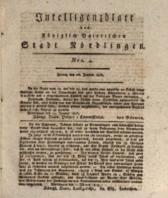 Intelligenzblatt der Königlich Bayerischen Stadt Nördlingen Freitag 26. Januar 1816