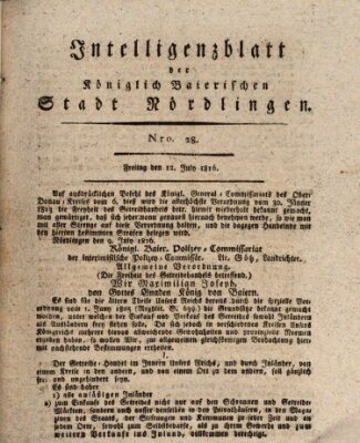 Intelligenzblatt der Königlich Bayerischen Stadt Nördlingen Freitag 12. Juli 1816