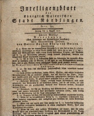 Intelligenzblatt der Königlich Bayerischen Stadt Nördlingen Freitag 2. August 1816