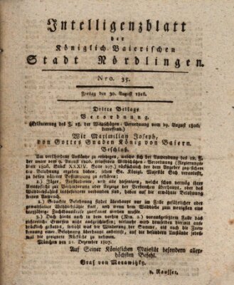 Intelligenzblatt der Königlich Bayerischen Stadt Nördlingen Freitag 30. August 1816