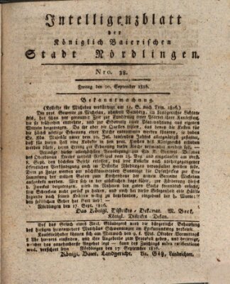 Intelligenzblatt der Königlich Bayerischen Stadt Nördlingen Freitag 20. September 1816