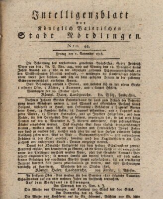 Intelligenzblatt der Königlich Bayerischen Stadt Nördlingen Freitag 1. November 1816