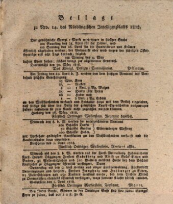 Intelligenzblatt der Königlich Bayerischen Stadt Nördlingen Freitag 3. April 1818