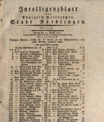 Intelligenzblatt der Königlich Bayerischen Stadt Nördlingen Freitag 10. Januar 1817