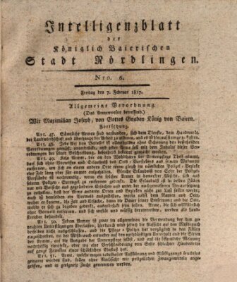 Intelligenzblatt der Königlich Bayerischen Stadt Nördlingen Freitag 7. Februar 1817